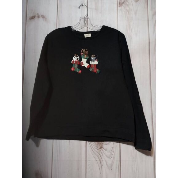 Christmas‎ Shirt Ladies Medium Black Bechamel Cat Christmas Stocking - Picture 1 of 6